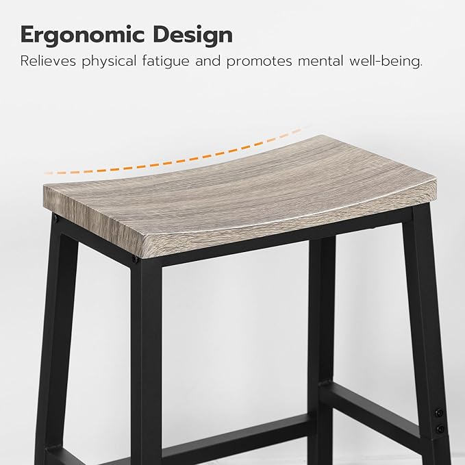 HOOBRO Bar Stools, Set of 2 Chairs, 23.6 Inch Saddle Kitchen Counter Stools With Footrests, Industrial for Dining Room, Kitchen, Counter, Bar, Greige and Black BG02MD01