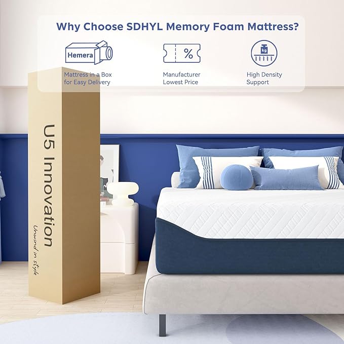 SDHYL Queen Mattress, 14 Inch Gel Infused Memory Foam Mattress for Good Sleep, Bed in a Box Mid Firm CertiPUR-US Certified & Fiberglass Free, Washable Cover, 80"*60"
