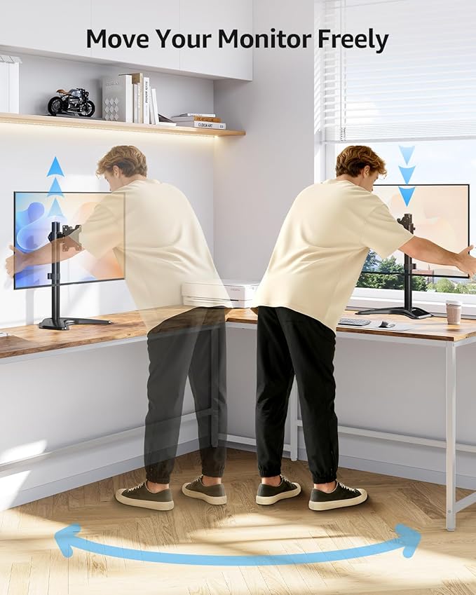 MOUNTUP Single Monitor Stands, Freestanding VESA Monitor Desk Mount fits 13'' to 32'' Computer Screen with Height Adjustable, Swivel, Tilt, Rotation, Holds up to 17.6 lbs, VESA 75x75/100x100 MU0023