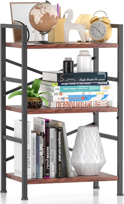 3-Tier Small Bookshelf Vintage Industrial Bookcase for Office and Home,Sturdy Metal Frame with MDF Panels,Easy Assembly,27.56" H x16.54 W x11 D