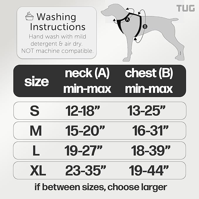 TUG Dog Harness with 2 Leash Connection Points | Adjustable, Padded, Lightweight | Handle on Back | No-Pull Front Clip (Medium, Black)