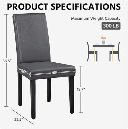 Yaheetech Dining Chairs Set of 4 PU Leather Upholstered Parsons Dining Chairs with Solid Wood Legs for Kitchen/Living Room/Restaurant, Modern Style, Gray