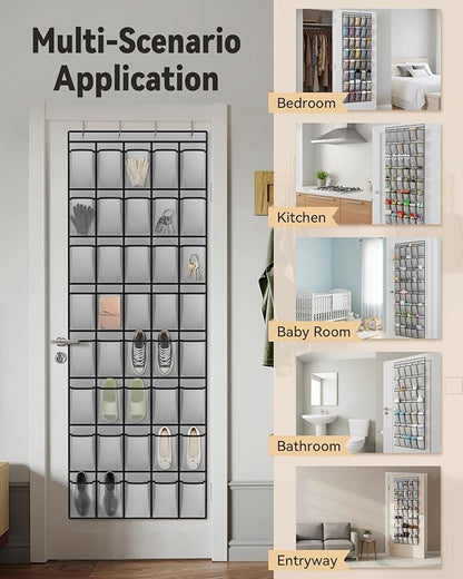 dodowin Over the Door Shoe Organizers, 2 Pack (1 Black & 1 Grey) -40 Deep Mesh Pockets Each, Over The Door Shoe Rack, Space Saving Hanging Storage Holder for Closets, Shoes & Accessories