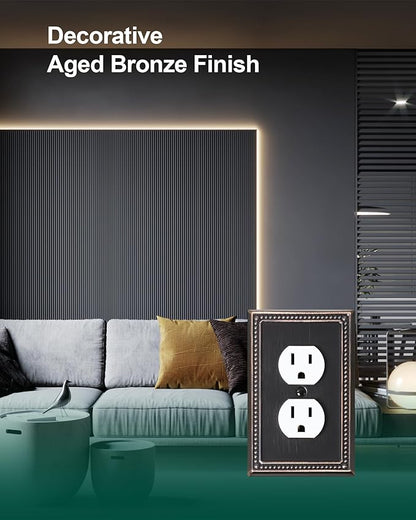 2-Pack Single Toggle Light Switch Cover Plate, Pearls Decorative Switch Plate Covers, Aged Bronze 1 Gang Metal Wall Plate, Corrosion Resistant