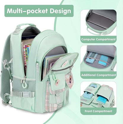 Backpack for Girls - Bookbag Backpacks Schoolbag for Girls Kids Teen Women Casual Travel Daypacks - School Bag Elementary Middle School College Cute Backpack with Lunch Box (Green)