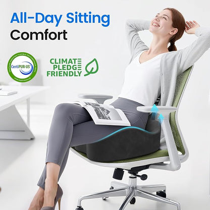 Seat Cushion with Carry Handle, Memory Foam for Tailbone/Sciatica Easing, Chair Cushions for Cars, Desks, Office Chair Cushion with Non-Slip Design, Ideal for Post-Surgery Recovery (Grey)