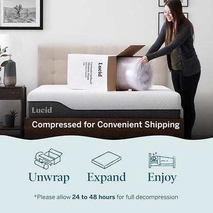 Lucid 2 Inch Lavender Infused Memory Foam Mattress Topper - Ventilated Design – Pressure Relieving Bed Topper - Mattress Pad – CertiPur Certified - Full Size