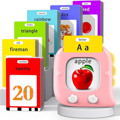 Kidzdo Dinosaur Talking Flash Cards for Toddlers 1 2 3 4 5 6 Years Old, 254 Words Pocket Speech Language Learning Toys, Great Easter Birthday Gift Ideas for Girls Ages 1-6, Pink
