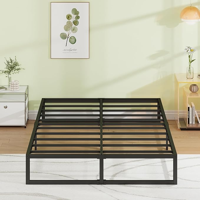 EMODA 12 Inch King Size Bed Frame No Box Spring Needed, Heavy Duty Metal Platform with Steel Slats, Noise Free, Easy Assembly, Black