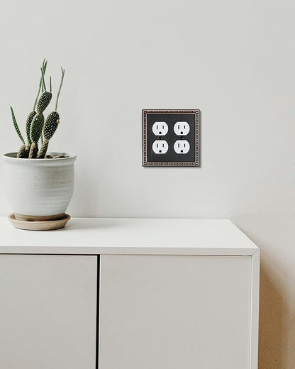 2-Pack Double Duplex Outlet Cover, Aged Bronze Metal Switch Plates and Outlet Covers, Pearls Decorative Wall Plates for Electrical Outlets, 2 Gang Receptacle Cover, Corrosion Resistant