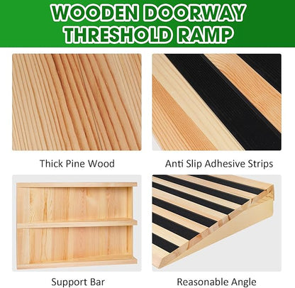 4 Inch Wooden Threshold Ramp for Home Steps(17.7" W*4.0" H, 17.7" W is not Wide Enough for wheelchairs, Please get More and Connect Multiple ramps to get a Wider one)