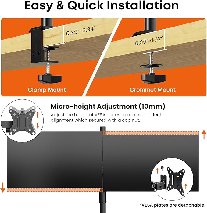 PUTORSEN Quad Monitor Stand, 4 Monitor Desk Mount for 17 to 32 Inch Screens, Heavy Duty Fully Adjustable Desk Arm with 31.7" Height, VESA 75/100 mm, fits C-Clamp & Grommet Base