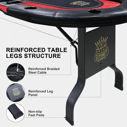 GUTSHOT Foldable Poker Table for 10 Players with 10 Chairs and Poker Chips Set - Premium Soft-Padded Armrest, Individual Cup Holders- Crafted with Durable Materials, Long-Lasting Poker Table