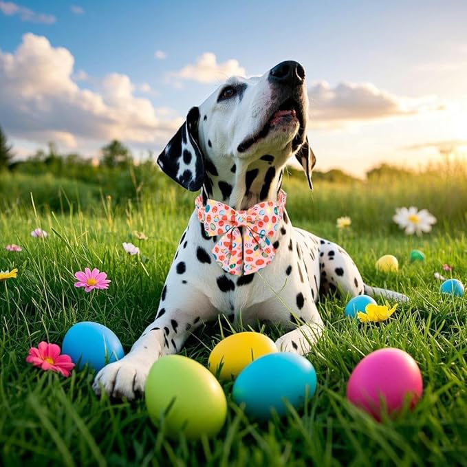 Maca Bates Easter Day Dog Collar with Sailor Bow Tie for Extra Small Girl Boy Dogs, Pink Easter Egg,Chick Pattern,Adjustable Durable Soft Breakaway Collars for Male Female Puppy
