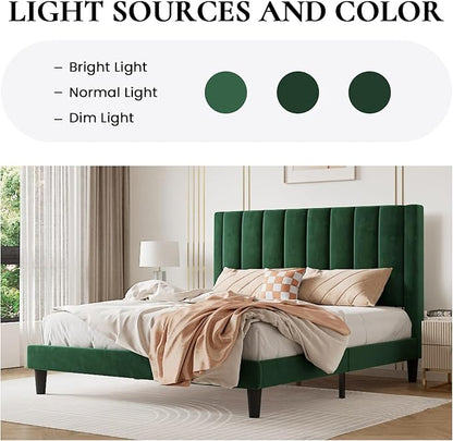 SHA CERLIN Twin Bed Frame/Velvet Upholstered Platform Bed Frame with Headboard/Strong Wood Slats Support/Mattress Foundation/No Box Spring Needed - Green