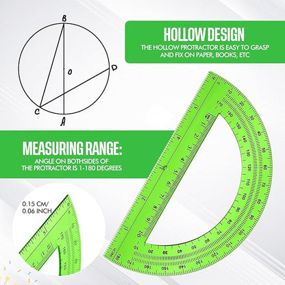 EBOOT Student Geometry Math Set, Drawing Compass and 6 Inch Swing Arm Protractor 180 Degree Math Protractor(Green)