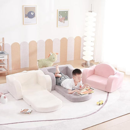 Tiita Kids Chair Couch, Folding Toddler Comfy Sofa Chairs, 2-in-1 Kids Plush Sofa Fold Out, Baby Armrest Chair Sofa to Lounger, Convertible Play Sofas to Bed for Girl or Boy, Pink