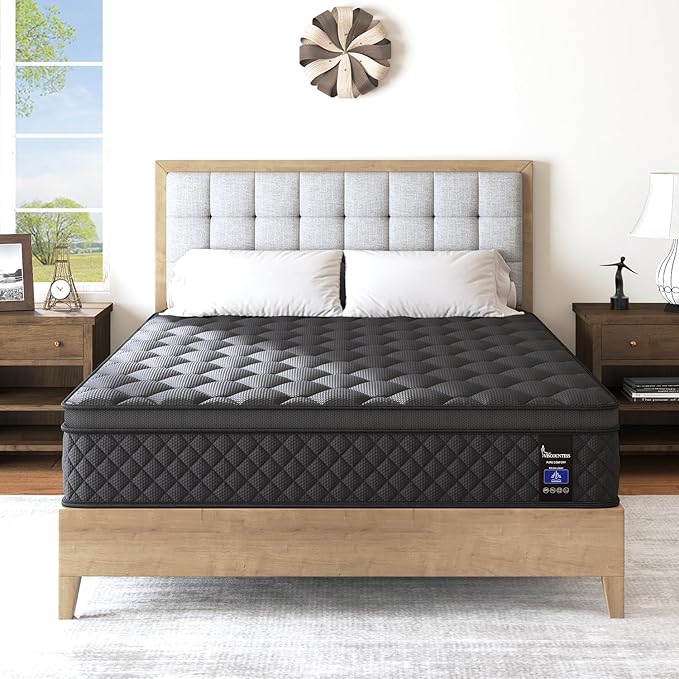 King Hybrid Mattress, 14 Inch Medium Mattress Euro Top for Back & Lumbar Support, 100 Night Trial, Individual Pocket Spring Bed for Motion Isolation & Pressure Relief