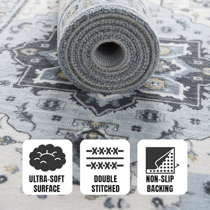 Muddy Mat짰 Azure 2ft x 10ft Washable Area Rugs for Living Room, Bedroom & Dining Room ??Modern Soft Low Pile Non Slip Carpet ??Pet Friendly Waterproof Foldable Rugs for Home