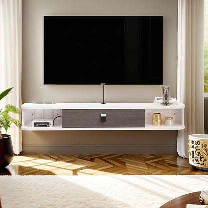 Pmnianhua Floating TV Console,78'' Wall-Mounted Media Console TV Cabinet Floating TV Stand Entertainment Shelf with Door and Storage (Grey-White)