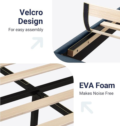 Allewie Queen Size Platform Bed Frame with Fabric Upholstered Headboard and Wooden Slats Support, Fully Upholstered Mattress Foundation/No Box Spring Needed/Easy Assembly, Navy Blue