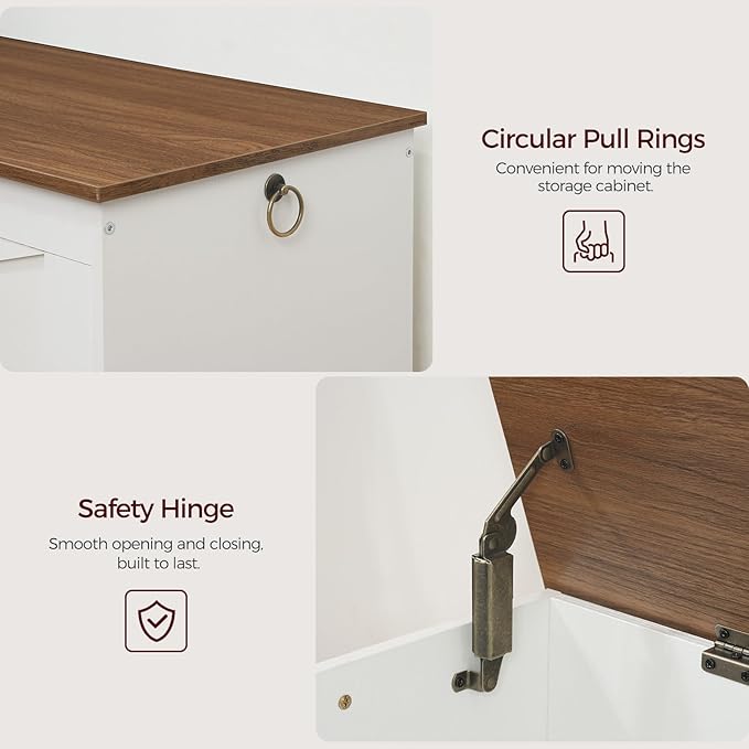 39.4" Toy Chest, Sturdy Entryway Storage Chest with Safety Hinges, Retro Toy Box, Wooden Look Accent Furniture for Living Room, Bedroom, White+Walnut SCBZ48101
