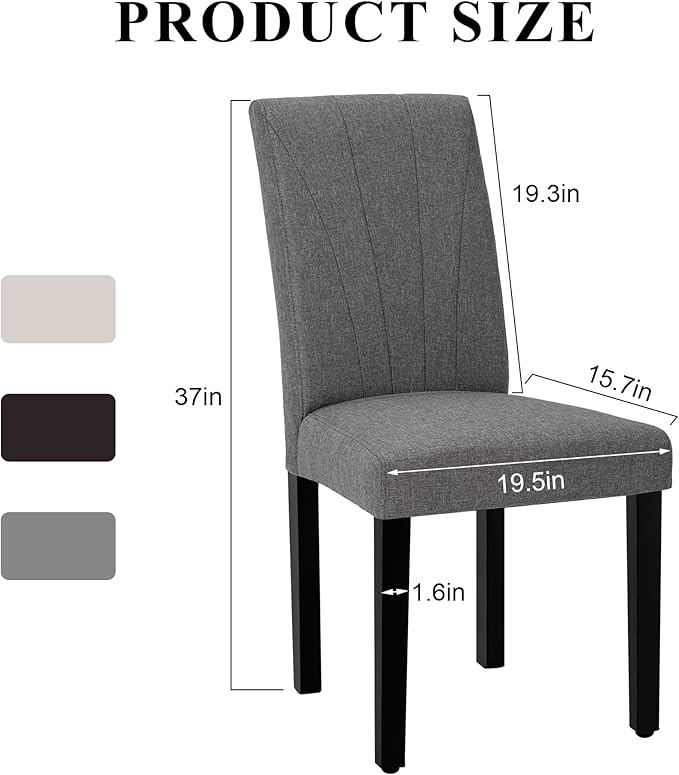 VECELO Upholstered Dining Chairs Set of 2, Modern Fabric and High Back & Solid Wood Legs, Parsons for Kitchen/Living Room- Dark Gray