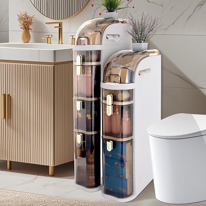 Slim Bathroom Storage Cabinet,Waterproof Narrow Bathroom Drawers,Suitable for Small Spaces,Ideal for Bathrooms, Living Rooms,Toilet,Kitchen or Bedrooms (4-Tiers)