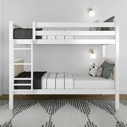 Max & Lily Bunk Bed, Scandinavian Modern Bunk Bed, Solid Wood Twin-Over-Twin Bed Frame for Kids, No Box Spring Needed, Blonde/White