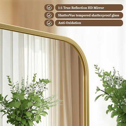 BEAUTYPEAK 30" x 40" Gold Metal Frame Rectangle Vanity Mirror with Rounded Corners, Wall Mounted Bathroom Mirror for Farmhouse, Restroom, Entryway, Horizontal or Vertical Hanging