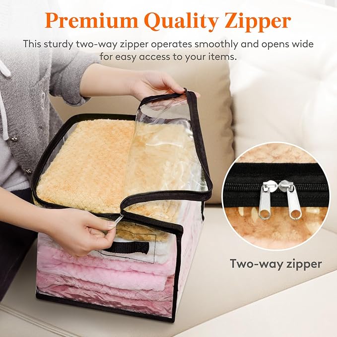 Lifewit 4 Pack Clear Clothes Storage Bags, 11 Inch Clear Cube Storage Bins, 18L Vinyl Foldable Moving Bags with Zipper, Storage Container for Sweater Sheets Yarns