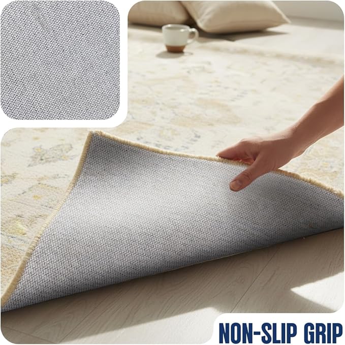 Muddy Mat짰 Champagne 3ft x 7ft Washable Area Rugs for Living Room, Bedroom & Dining Room ??Modern Soft Low Pile Non Slip Carpet ??Pet Friendly Waterproof Foldable Rugs for Home