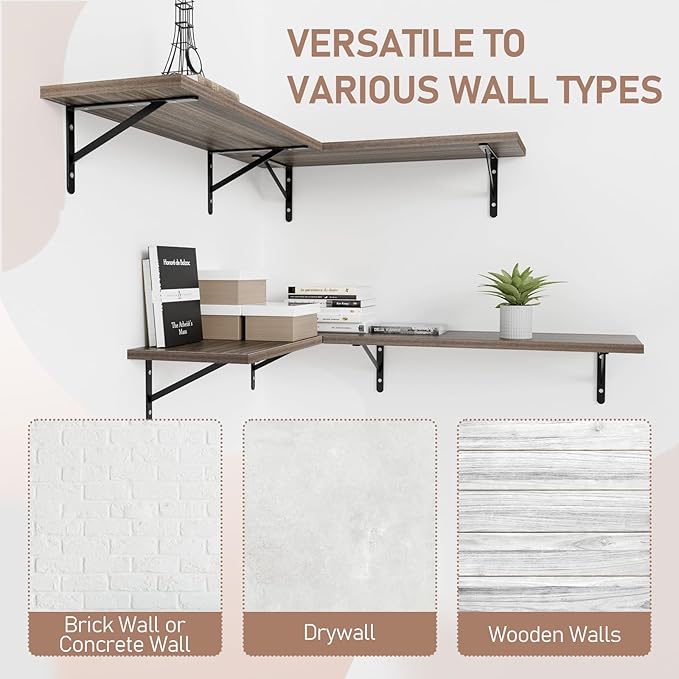 Kaboon 36 inch Long 10 inch Deep Floating Shelves for Wall Set of 2, Large Open Shelves Wall Mounted, Space Saving Home and Commercial Use, Eucalyptus