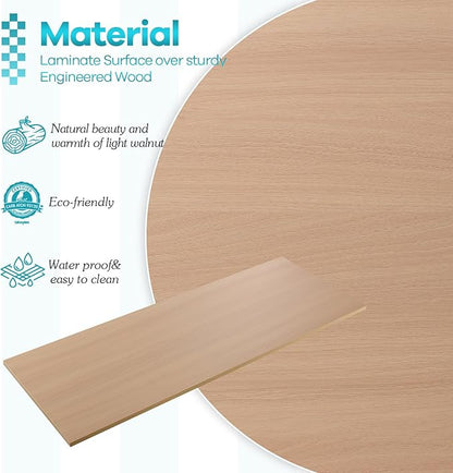 Kaboon Universal Tabletop 45"x20", Solid One-Piece Melamine Table Top, L-Desk Floating Desk DIY, Home and Office, Light Walnut