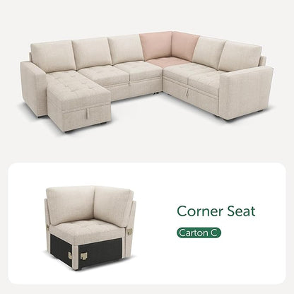 HONBAY Modular Sectional Sleeper Sofa with Pull Out Bed, Corner Seat for Sectional Couch, Beige