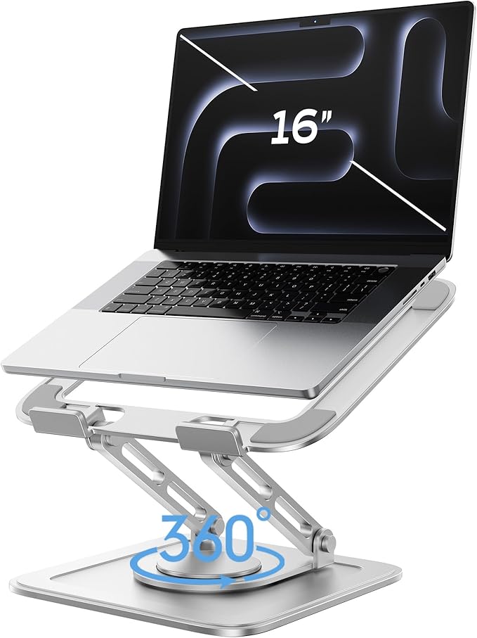 Adjustable Laptop Stand, Computer Stand with 360 Rotating Base, Ergonomic Laptop Riser Mount for Desk Foldable Protable Computer Desk Fits with MacBook Pro Air (10-16") - White