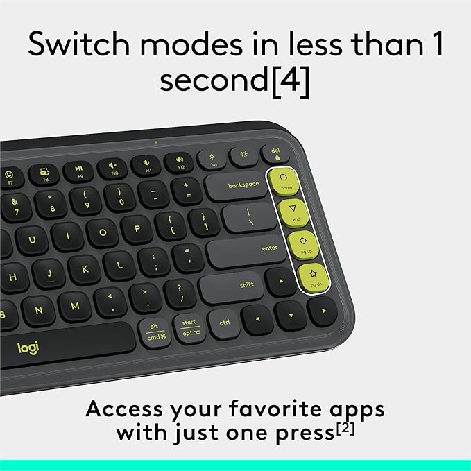 Logitech POP ICON Keys Wireless Bluetooth Keyboard, Comfortable Typing, Programmable Keys, Easy-Switch Between up to 3 Devices, for Laptop, Tablet, PC – Graphite and Green