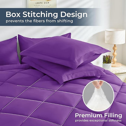HEVUMYI Purple Queen Comforter Set - 7-Piece All Season Bed in a Bag Queen, Ultra Soft Bedding Set with Comforter, Flat Sheet, Fitted Sheet, Pillowcases, Pillow Shams