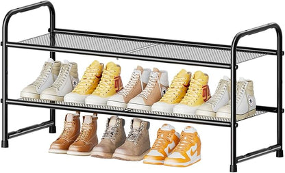 SUFAUY Shoe Rack for Closet, 33" Wide Metal Shoe Rack Organizer Heavy Duty, 2-Tier Mesh for Shoes, Black