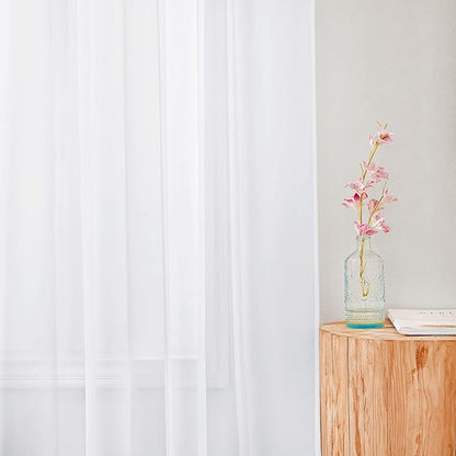 NICETOWN 90 inch Sheer Curtains for Living Room, Rod Pocket Elegant Voile Sheer Light Filtering Curtains Window Treatment for Doorway/Living Room, White, 1 Pair, W54 x L90