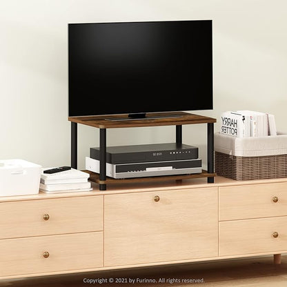 Furinno TURN-N-TUBE TV Riser Stand, 2-Tier Small Elevated No Tools TV Stand, TV Console for TV up to 32 inch, 15.8 x 23.8 x 11, for Living Room, Bedroom, Amber Pine