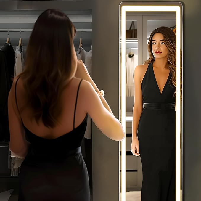 Alpen Full Length Mirror with LED Light, Floor Mirror with Dimming & 3 Color Lighting, 61" x 16" Free Standing Floor Mirrors, Full Body Mirrors for Bedroom, Dressing Room, Cloakroom