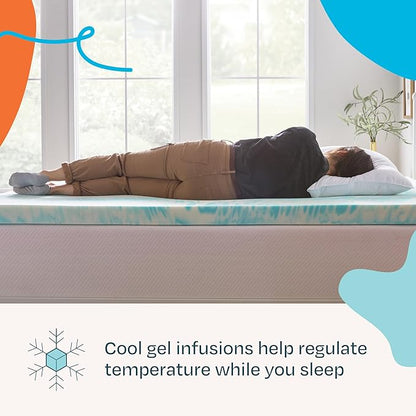 Linenspa 3 Inch Gel Swirl Memory Foam Mattress Topper – Cooling Gel Infused – Pressure Relieving Bed Topper - Mattress Pad – CertiPUR Certified - Twin XL Size