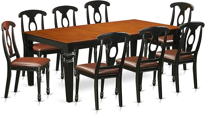 East West Furniture LGKE9-BCH-LC 9 Piece Dining Set Includes a Rectangle Dining Room Table with Butterfly Leaf and 8 Faux Leather Upholstered Kitchen Chairs, 42x84 Inch, Black & Cherry