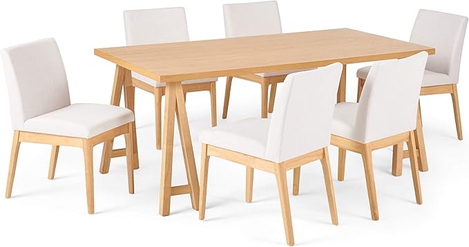 Christopher Knight Home Benson Mid-Century Modern 7 Piece Dining Set, Light Beige and Natural Oak