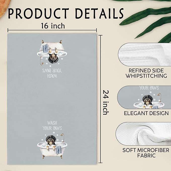 Funny Tibetan Terrier Dog Hand Towels for Bathroom, Wash Your Paws Hand Towels, Tibetan Terrier Dogs Themed Dish Tea Towel for Kitchen Bathroom Decor, Dog Lover Gifts for Women Men, 16x24 Inch