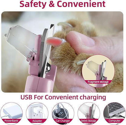KWV 2 in 1 Cat Nail Clippers & Dog Nail Clippers Trimmers for Medium Small Dogs Cats Claw Trimmer Quick Sensor USB Rechargeable with 2 LED Lights Dogs Nail Trimmer (Pink-Not for Black Nails)