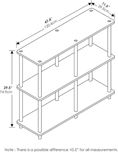 Furinno TURN-N-TUBE Storage Shelves, 3-Tier 47.4 Wide Book Shelf, Corner Shelf, Toolless Open Shelves, for Organization and Storage, Living Room, Garage, Home Office, Light Cherry