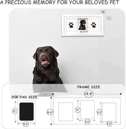 MYPAWLETS Extra Large Inkless Paw Print Stamp Pad for Dog &Paw Print Frame,Cat Dog Paw Print Kit,2 Clean Touch Ink Pads,Pet Paw Print Impression Kit with Wooden Frame,Personalized Paw Print Gift-White