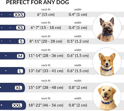CollarDirect Rolled Leather Dog Collar, Soft Padded Round Puppy Collar, Handmade Genuine Leather Collar Dog Small Large Cat Collars 13 Colors (11-14 Inch, Deep Blue Textured)